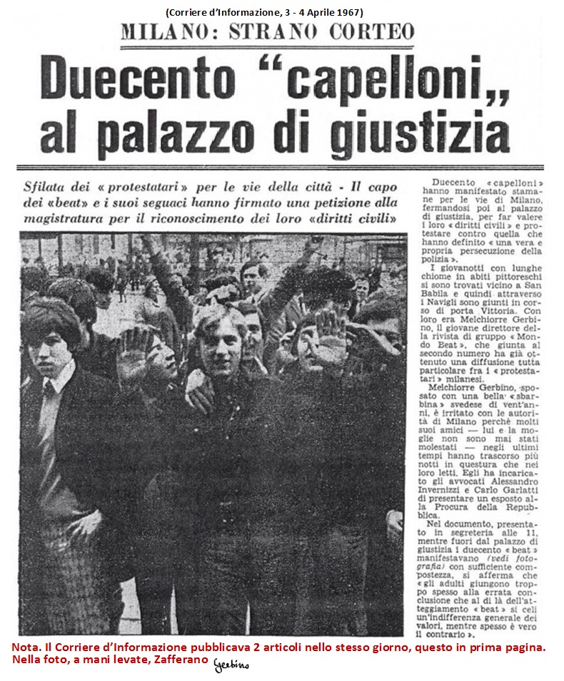 Il Corriere d'informazione nella stessa giornata avrebbe pubblicato 2 articoli sull'evento, e in prima pagina questo qui riprodotto. Nella foto, a mani levate, Zafferano.
