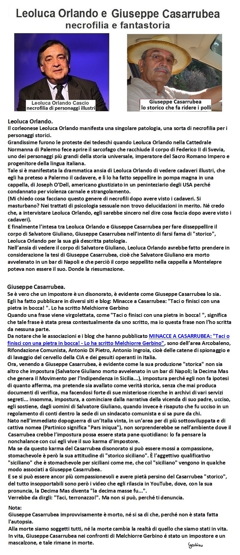 La necrofilia di Leoluca Orlando e la fantastoria di Giuseppe Casarrubea
